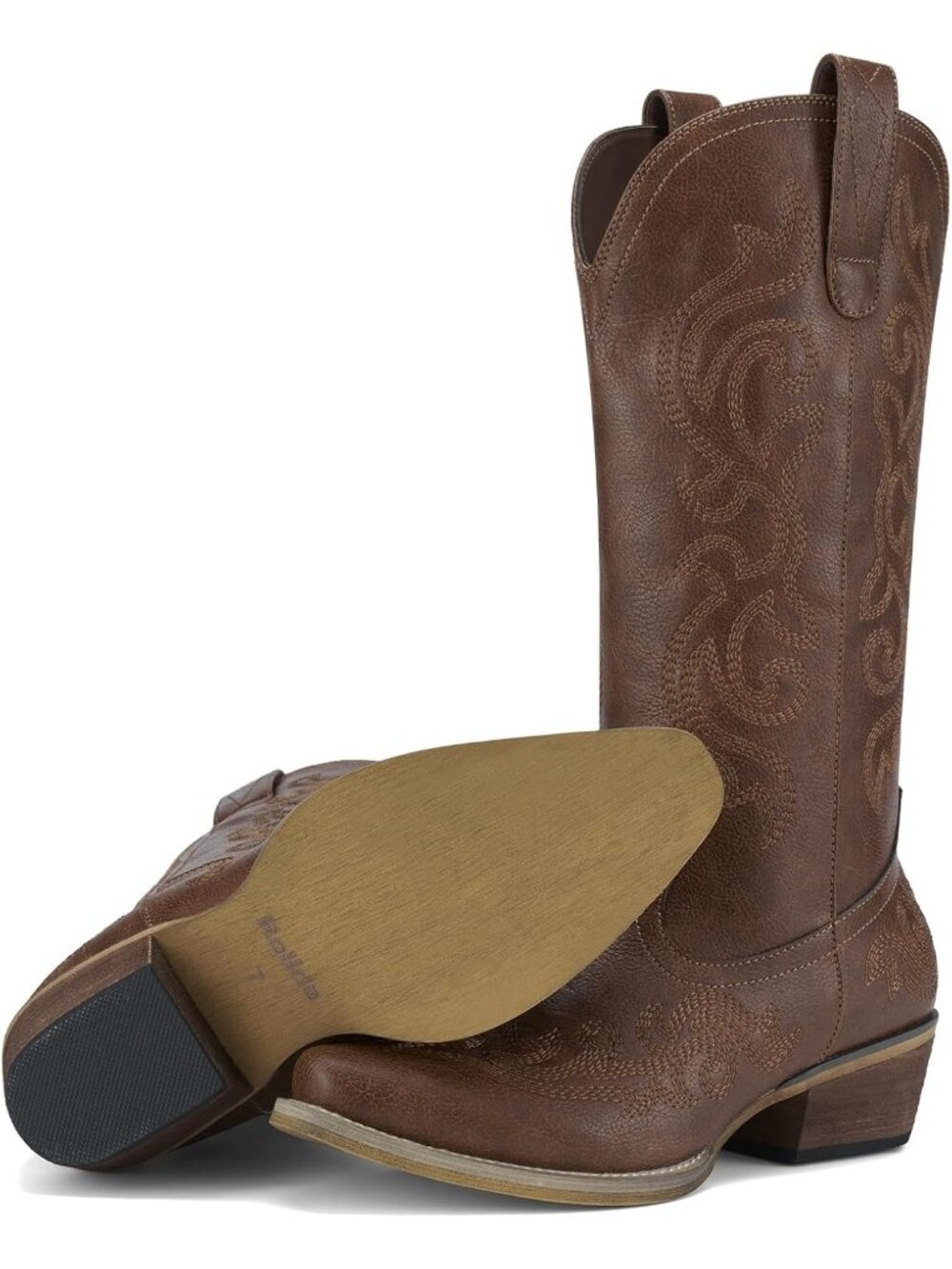 Women's Bronze Synthetic Rubber Western Cowgirl Mid Calf Chunky Heeled Boots - Picture 6 of 6